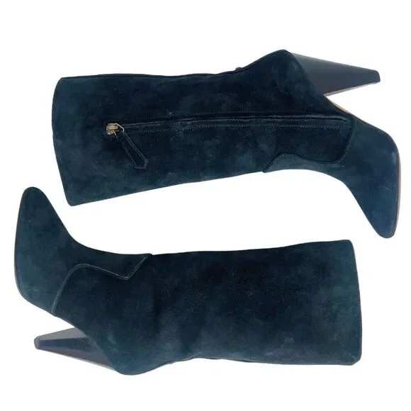 Veronica Beard Olivia Boots Black Suede Nuback Mid Calf Heeled Boots Size 6 - Picture 2 of 9